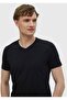 Cotton Blended Black T-Shirt - Plain V-Neck - 4