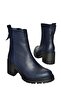 R654006503 Navy Blue Genuine Leather Thick Heeled Women's Boots - 8