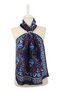 Ecru Cobalt Blue Tulip Voile Silk Scarf