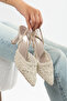 Women's Knitted Lace Pointed Toe Heeled Shoes with Elastic Back - 3