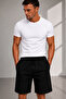 Men's Black Cotton Regular Fit Elastic Waist Drawstring Pocket Combed Cotton Fabric Shorts Rf0625 - 3