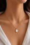 White Pearlescent Oval Steel Women's Necklace - 3