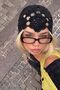 Women's Knitted Beanie Hat Boho Bloom Black – Handmade Look Summer Bohemian Accessory - 2