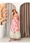 Women's Tie-Back Maxi Floral Linen Dress with Elastic Back - 5
