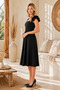 Krepkumaş Shoulder Detailed Square Collar Midi Length Bell Cut Black Dress 125 - 7