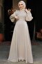 Bead Detailed Mink Hijab Evening Dress 23301V