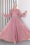 Pearl Detailed Draped Glittery Evening Dress Dusty Rose 19189