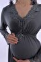 Comfortable Cut Maternity Nightgown with Cotton Breastfeeding Feature - Effortt - Smoked - 4