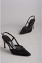 Seç 609 Stone Detailed Satin Heeled Shoes (10cm) Black-Black - 6