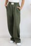 Girl's Pants with Embroidery Detail, Stitched Pockets, Ages 8-14, Dark Khaki Green - 2