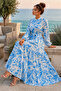 Patterned Hijab Dress Blue 577 - 3