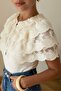 Women's Cream Ruffled Scallop Collar Detailed Ribbed Blouse - 5