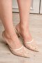 Lace Bead Detailed Elastic Women's Heeled Shoes Stiletto Beige - 7