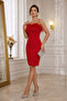Black Sequin Fabric Graduation Dress with Red Plush Feather Detail - 2