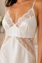 Women's Ecru Satin Mini Nightgown with Lace Detail at Waist and Chest and Thin Straps - 2