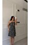 Daisy Patterned Short Viscose Dress-Midi Length Patterned Lace-Up Elegant