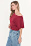 Burgundy Ultra Soft, Fitted, Fully Stretchable, 95% Natural Viscose, No Show, Low Shoulder Bat Sleeve Blouse - 5