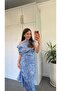 Shiny Textured Dress in Blue - 3