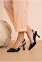 Women's Pointed Toe Buttoned Buckle Black Patent Leather Thin Heel Shoes Stiletto - 3