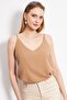 Linen Look Mink Blouse - Women's Strap Model ARM-24Y001064 - 5