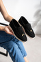 Lupy Women's Black Suede Loafer Shoes with Gold Accessories Orthopedic Comfortable Sole Casual Ballet Flats