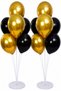 2 Pieces of 7 Balloon Stands and 14 Pieces of Gold-Black Metallic Balloons Set