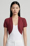 Samui Slim Fit Soft Textured Combed Cotton Short Sleeve Shoulder Gathered Detail Front Oval Short Women's Cardigan & Bolero - Burgundy