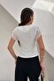 White Gathered Front Blouse with Accessory Detail - 6