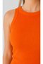 Orange Zargo Model Fitted/Slim Fit Wide Ribbed Halter Neck Ribbed Stretchy Knitted Crop Blouse - 3