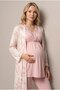 Women's Powder Patterned Lace New Season 3-Piece Maternity Pajama Set with Dressing Gown