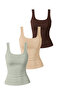 Women's Thick Strap 95% Cotton Lycra Crop Blouse (50 cm) Tank Top - Triple Set (Brown, Mustard, Stone Color)