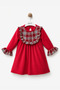 Girl's Long Sleeve Red Velvet Dress - 2