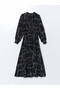 Original Oval Collar Patterned Dress - 5