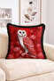 Red Owl Figured Flower Motif Black Fringed Throw Pillow Cover - Modern Decorative Pillowcase - 2