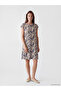Original Oval Neckline Patterned A-Line Dress