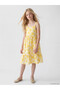 Alita City Lcw Kids Yellow Square Collar Floral Girl's Poplin Dress with a Difference
