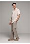 Regular Fit Mid Waist Straight Leg Men's Beige Trousers