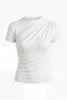 Cross Gathered Short Sleeve Sandy Blouse -White