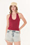 Ultra Soft Burgundy 95% Natural Viscose Halter Neck Double Layer Crop Top Bodysuit - 5