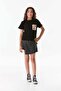 Corded Fabric Pocketed Crew Neck Girls' T-Shirt