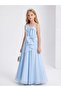 Girl's Asymmetrical Draped Detailed Bowknot Long Evening Dress
