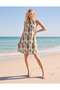 Women's Ring Neck Off the Shoulder Abstract Patterned Short Single Jersey Dress