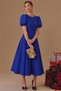 Atlas Fabric Round Neck Princess Sleeve Design Midi Evening Dress Premium Dress - 3
