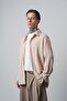 Men's Embroidery Detailed Long Sleeve Aerobin Oversized Shirt Beige - 3