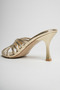 Dafne Gold Metallic Stripe Detailed Pointed Toe Thin Heeled Women's Slippers - 8 cm - 6