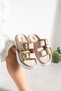 Daily Women's Beige Slippers Double Buckle Metal Detail Soft Comfortable Lightweight Orthopedic Sole E-474 - 5