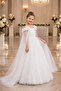 Girl's Cape Sleeves Floral Detailed White Color Tulle Long Wedding Dress