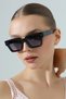 Women's Uv400 Square Black Sunglasses 23029 C2 Light Color Glass - 3