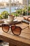 Women's Uv400 Brown Retro Sunglasses Wp25-34 C3D Gold Metal Shank - 5