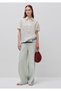 Women's stone 100% linen off shoulder polo collar short sleeve blouse - 3